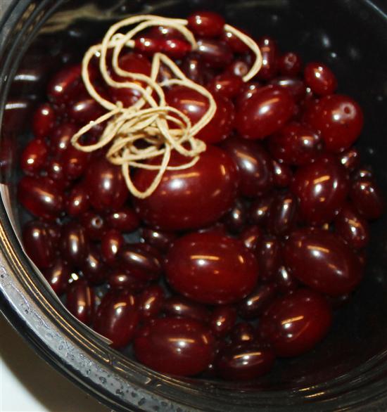 Cherry red bakelite bead necklace